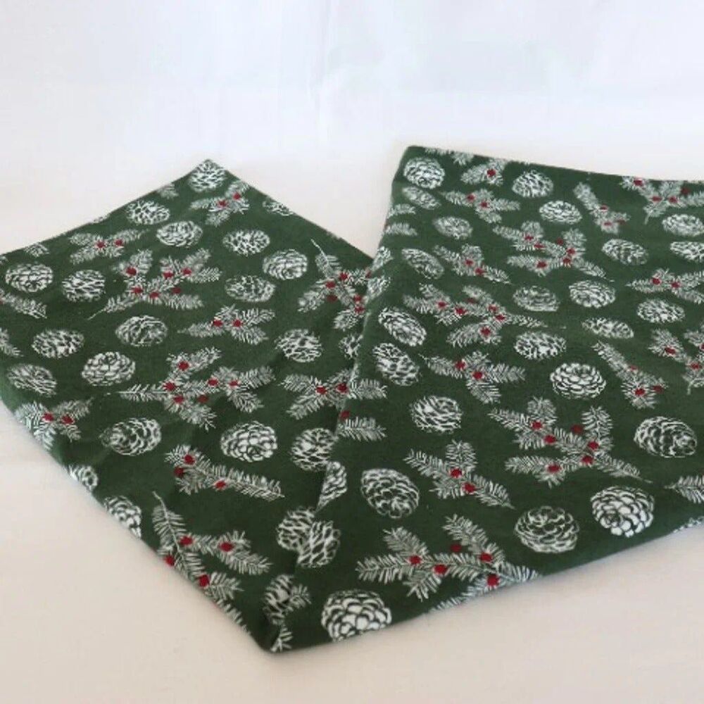 handmade Flannel Pillowcase 20" x 31" pinecone pine tree branch berries white